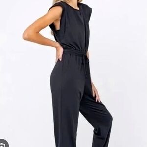 Pact L Women's  Relaxed Slub Muscle Tee Black 100% Organic Cotton Jumpsuit